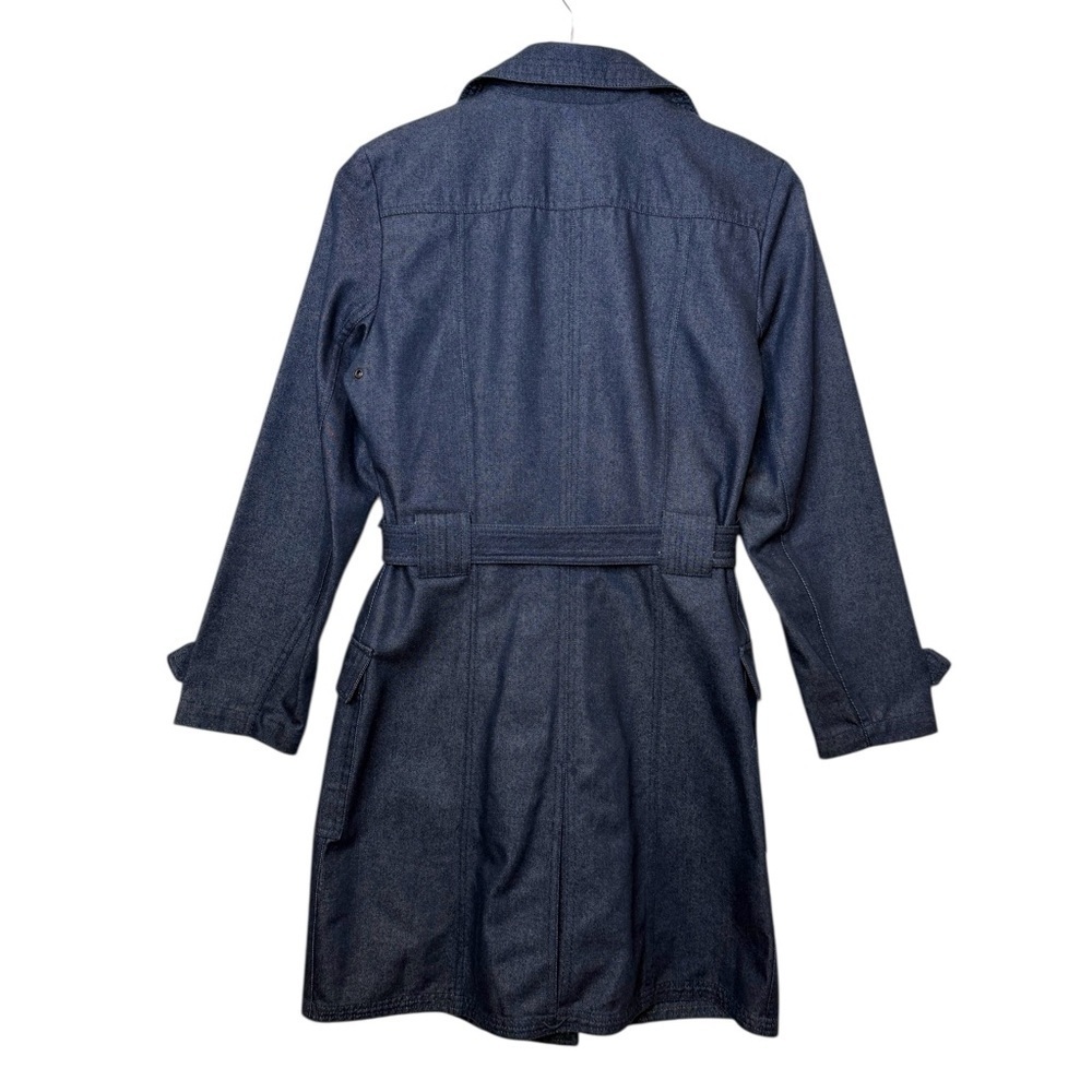 GAP Y2K Vintage Denim Dark Wash Women’s Blue Belted Women’s Trench Coat Sz XS - Picture 9 of 12